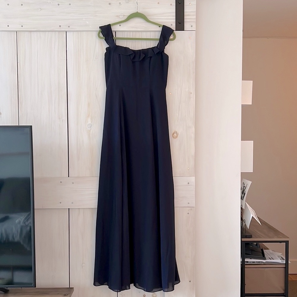 BHLDN Navy Blue Flutter Strap Gown